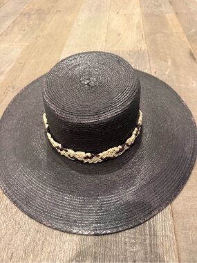 Stylish Black Straw Wide-Brim Hat with Braided Band